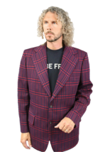 VTG 70s Sears Travelknit Mens 46L Red Blue Plaid Disco Sport Coat Blazer - $1,829.39 MXN