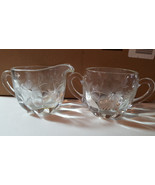 Vintage Heavy Clear Glass Sugar and Creamer set. Etched with flowers and... - £19.55 GBP