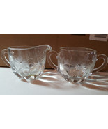 Vintage Heavy Clear Glass Sugar and Creamer set. Etched with flowers and... - $25.00