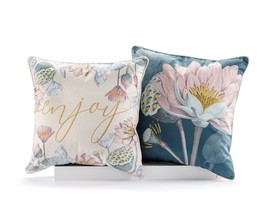 Lotus Flower Pillow Covers Set of 2 Spring 18" x 18" Garden Polyester 2 Designs image 1