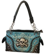 Western Skull Rhinestones Studded Turquoise Handbag Purse Rockabilly Cow... - $80.19