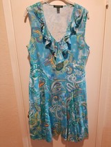 Lauren Ralph Lauren Dress Sleeveless V Neck Ruffle Paisley Cotton Stretc... - $25.74