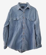 Vintage Lands End Shirt Mens Large Corduroy Work Button Up Navy Blue 100% Cotton - $19.79