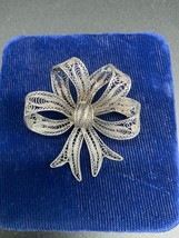 Antique Victorian 800 Silver Filigree Ribbon Bow Brooch Pin Ornate Classic Style - $25.00