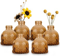 Comsaf Glass Bud Vases Set Of 6, Tiny Vintage Flower Bottles For Floral, Brown. - £26.84 GBP