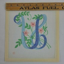 Handpainted Needlepoint Canvas Floral U Monogram Cursive Scrollwork Vtg - £11.11 GBP