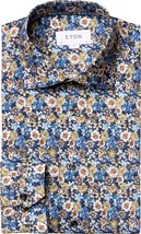  Eton Slim Fit Floral Dress Shirt, Size 15, 16 Or 17- Color Blue - £134.99 GBP