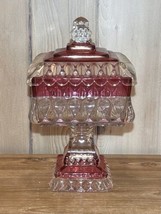 11 Inch Indiana Glass Flash Cranberry Lidded Candy Compote Dish - £18.64 GBP