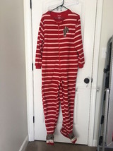 1 Pc Nick &amp; Nora Men&#39;s Red Striped Pajama Jumpsuit Sock Monkey Size Large - $35.88