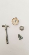Vintage CRACKER JACK Metal Toy Hammer Iron Compass Thimble Miniature Lot - £20.34 GBP