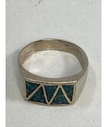 Unmarked Silver Turquoise Inlay Size 10 Ring Southwestern NA Possibly Na... - $66.66 CAD