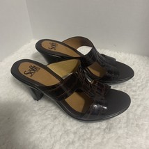 Sofft Women’s Brown Leather Patent Pendíng Clogs Mules Heels Size 8M - $27.11