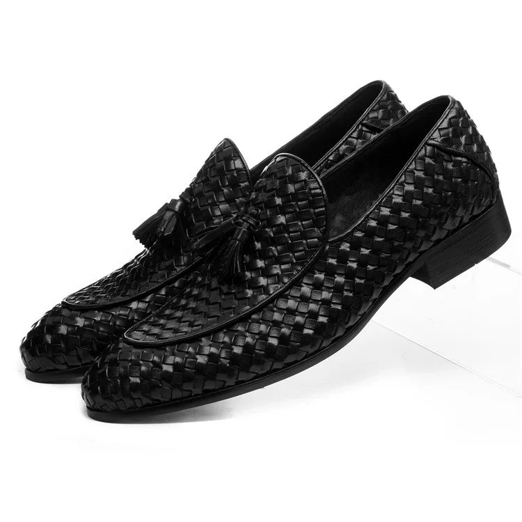 N black woven design loafers summer mens wedding groom shoes genuine leather male dress thumb200