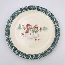 Thomson Pottery Winterland Snowman Green Serving Plate Platter 12.25&quot; Sp... - $21.49