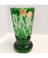 Nachtmann Bleikristall German 5.5” Vase Emerald Green Cut to Clear Cryst... - $46.39