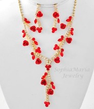 Red crystal flower necklace set gold tone bridesmaid wedding bridal prom... - £15.50 GBP