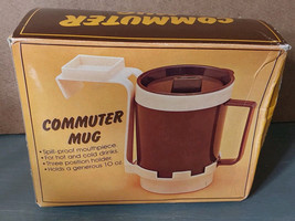 Vintage Commuter Mug 1985 Hot Cold Travel Cup w Holder 10oz Plastic New - $19.60