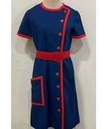 Vintage Retro Handmade 50s Cotton Navy Blue &amp; Red One Piece Dress Size S... - $199.99