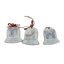 Set of 3 Vintage Precious Moments Christmas Bell Shaped Ornaments - £17.10 GBP