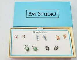 Bay Studio Stud Back Earrings 5 Pair Sensitive Ears Seahorse Starfish Turtles - £13.91 GBP