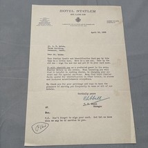 Hotel Statler St. Louis Letter 1935 Texas State Representative B. E. Quinn - $607.07 MXN