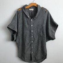 Grey Ant Chambray Shirt XS Gray Linen Short Dolman Sleeve Button Collare... - $51.03