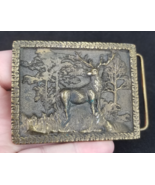 vintage 1975 Belt Buckle &quot;AJ Dezy&quot; elk FOREST brass USA - $403.38 MXN