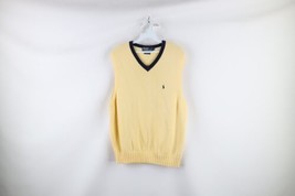 Vintage 90s Ralph Lauren Mens Size Large Cotton Knit V-Neck Sweater Vest Yellow - £46.50 GBP
