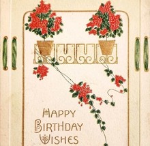 1900s Postcard Happy Birthday Embossed Flowers Antique Gold Tone Ephemera E83B - £15.00 GBP