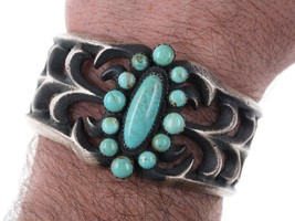 Albert &amp; Jeanette Brown Navajo Tufa Cast Turquoise Cluster Cuff Bracelet - £389.54 GBP