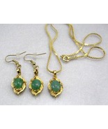 UNIQUE GREEN JADE PENDANT/ DANGAL EARRING NECKLACE G.P.SETTING FROM JAPAN - £11.96 GBP