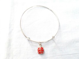Color Enamel Ladybug Lady Bug Charm On Silver 8&quot; Slide Bangle Bracelet - $5.99