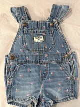 OshKosh B&#39;Gosh Little Girls Denim Shortalls with Cherry Print 6 months Blue - £9.02 GBP