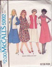 McCALL&#39;S PATTERN 5992 SZ 12 MISSES&#39; DRESS IN 3 VARIATIONS AND VEST UNCUT - $3.00