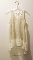 Charming Charlie Cream Colored Blouse w/Metallic Lace Contrast - Women&#39;s Size M - £10.17 GBP