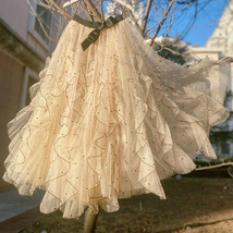 CREAM Polka Dot Lace Tulle Skirt Wedding Party Long Skirt image 7