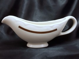 Homer Laughlin Best Gravy Boat Cream Restaurant Ware with Brown Stripe 1986 - £25.14 GBP