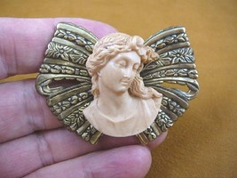 (CL68-1) Roman Lady statue 3D tan mauve color Cameo brass Pin Pendant brooch - £29.88 GBP