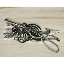 Archery Brooch Silver Tone Bow and Arrow Pin Vintage Sports - £13.44 GBP