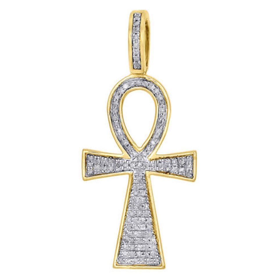 Primary image for 14K Yellow Gold Over Simulated Diamond Ankh Cross Pendant Mini Charm 0.30 Ct