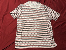 Nike AOP Swoosh Tee L White Red Blue Striped All Over Print T-Shirt CV98... - $20.00