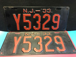 Vtg Metal NJ Y5329 Automobile/Automotive License Plates 1933 Black/Red S... - £158.45 GBP