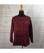 J. Jill Petite Red Black Damask Print Sweater Rhinestone NWT Size Medium - $27.71