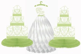 Blushing Bride Honeycomb Centerpiece Honeydew Green Bridal Shower 3 Piece New - £3.97 GBP