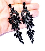 Chandelier Earrings Rhinestone, Jet Black Crystal, 3.5 inch Gift for Her, Gothic - $38.38