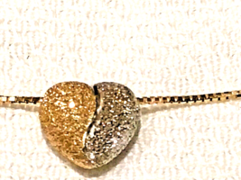14K Yellow White Gold Split Heart Pendant Slide 16” 14K Box Link Chain  - £212.79 GBP