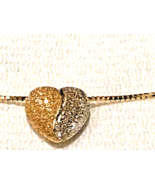 14K Yellow White Gold Split Heart Pendant Slide 16” 14K Box Link Chain  - £213.31 GBP