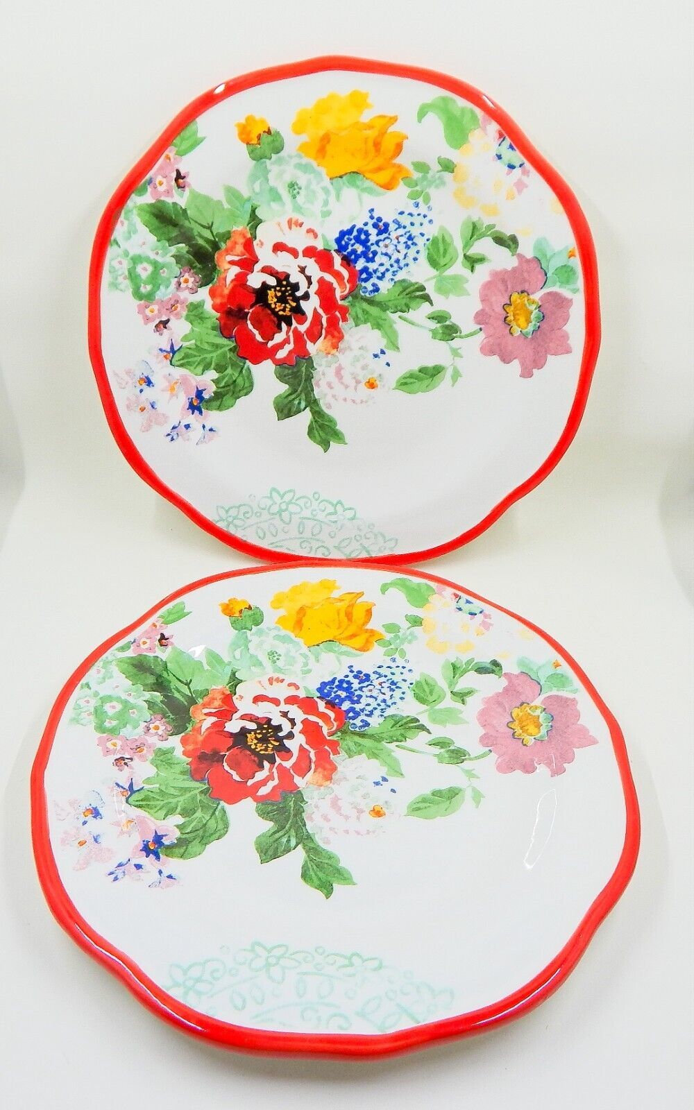 Pioneer Woman Country Garden Salad Lunch Plates Red Trim Set of 2 Replacement - $19.99