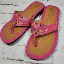 Vintage LARA Sandals Womens Sz 7 Pink Toiled Leather Flip Flips Mexico T... - £23.67 GBP