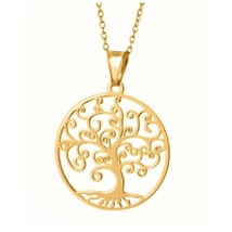 Tree of Life Filigree Necklace 14K Yellow Gold Plated Pendant Family Rootss - £41.93 GBP